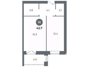 Студия квартира, вторичка, 43м2, 1/9 этаж