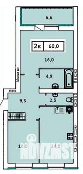 2-к квартира, строящийся дом, 60м2, 8/9 этаж