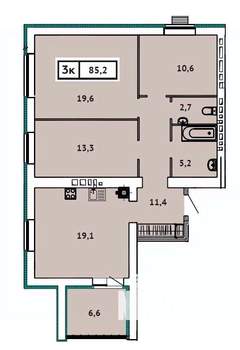 3-к квартира, строящийся дом, 85м2, 6/9 этаж