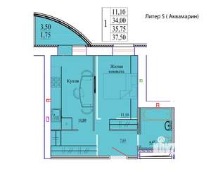 1-к квартира, вторичка, 38м2, 8/9 этаж