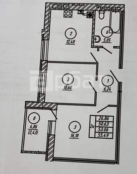 2-к квартира, вторичка, 53м2, 3/8 этаж