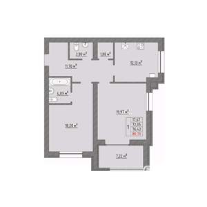 2-к квартира, строящийся дом, 78м2, 7/9 этаж