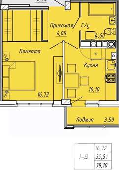 1-к квартира, вторичка, 39м2, 8/9 этаж