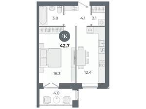 Студия квартира, вторичка, 43м2, 7/9 этаж