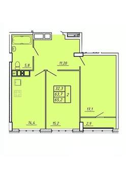 2-к квартира, строящийся дом, 65м2, 2/17 этаж