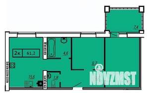 2-к квартира, строящийся дом, 61м2, 5/9 этаж