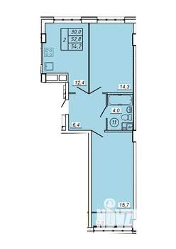 2-к квартира, строящийся дом, 54м2, 1/17 этаж