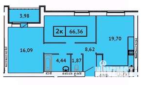 2-к квартира, вторичка, 66м2, 1/9 этаж