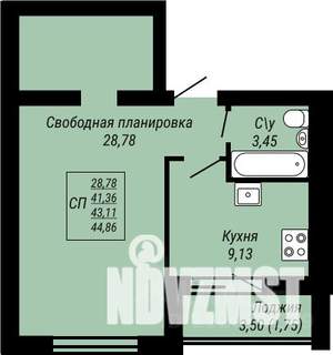 1-к квартира, строящийся дом, 45м2, 2/9 этаж