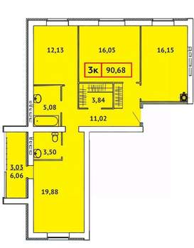 3-к квартира, строящийся дом, 91м2, 2/9 этаж