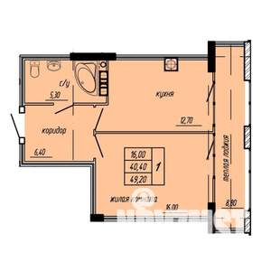 1-к квартира, строящийся дом, 49м2, 8/9 этаж
