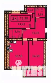 2-к квартира, строящийся дом, 72м2, 2/9 этаж