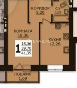 1-к квартира, вторичка, 41м2, 1/6 этаж