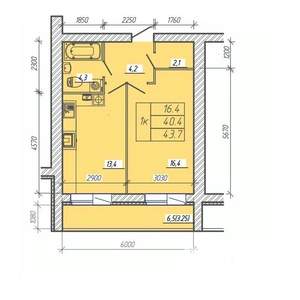 1-к квартира, вторичка, 44м2, 7/9 этаж