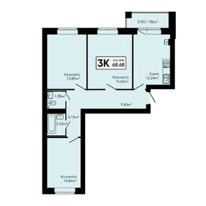 3-к квартира, вторичка, 69м2, 1/4 этаж