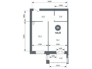 Студия квартира, вторичка, 44м2, 9/9 этаж