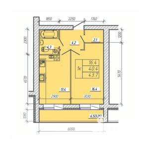 1-к квартира, вторичка, 44м2, 7/9 этаж