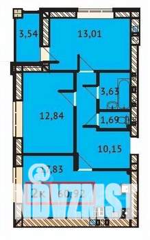 2-к квартира, строящийся дом, 61м2, 7/9 этаж