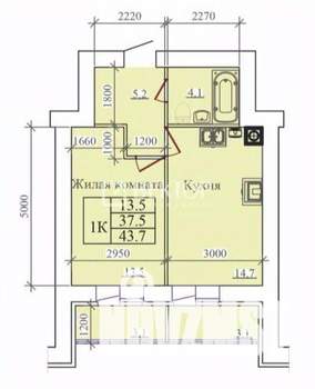 1-к квартира, вторичка, 44м2, 2/14 этаж