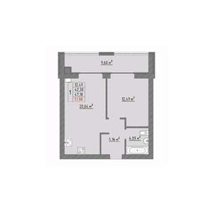 1-к квартира, строящийся дом, 52м2, 9/9 этаж