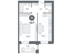 Студия квартира, вторичка, 43м2, 5/9 этаж