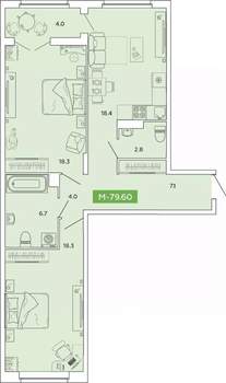 2-к квартира, строящийся дом, 80м2, 3/14 этаж