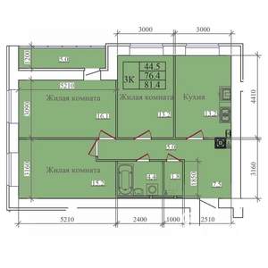 3-к квартира, вторичка, 81м2, 2/14 этаж