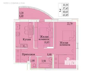 2-к квартира, вторичка, 64м2, 4/14 этаж