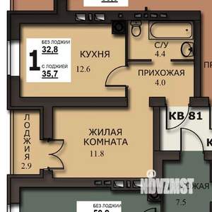 1-к квартира, строящийся дом, 34м2, 8/10 этаж