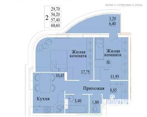 2-к квартира, сданный дом, 61м2, 3/14 этаж
