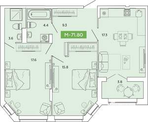 2-к квартира, вторичка, 72м2, 2/14 этаж