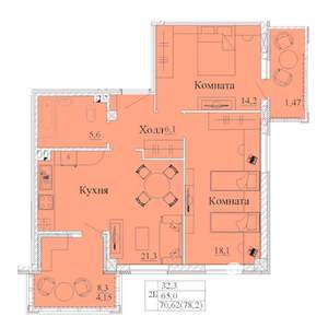 2-к квартира, строящийся дом, 78м2, 5/14 этаж