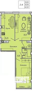 2-к квартира, вторичка, 62м2, 7/9 этаж