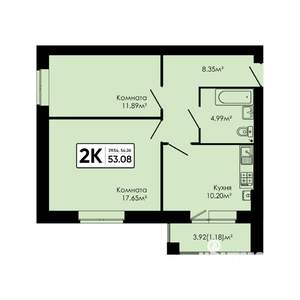 2-к квартира, вторичка, 53м2, 1/4 этаж