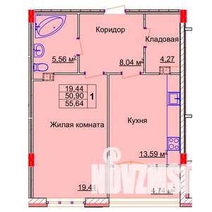 1-к квартира, вторичка, 56м2, 10/15 этаж