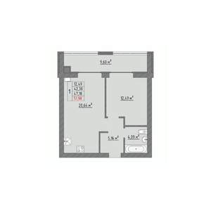 1-к квартира, строящийся дом, 52м2, 6/9 этаж