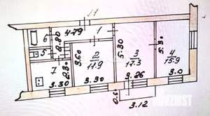 3-к квартира, вторичка, 66м2, 4/4 этаж