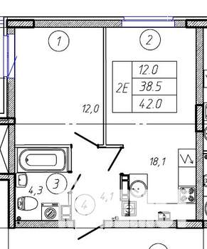 2-к квартира, вторичка, 42м2, 6/9 этаж