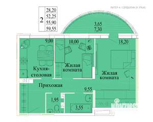 2-к квартира, сданный дом, 60м2, 9/14 этаж