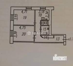 2-к квартира, вторичка, 59м2, 1/3 этаж