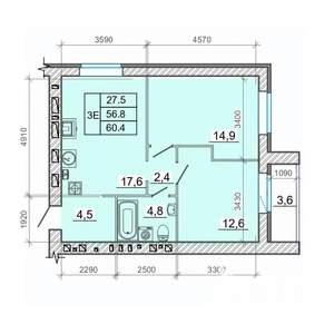 2-к квартира, вторичка, 60м2, 14/14 этаж