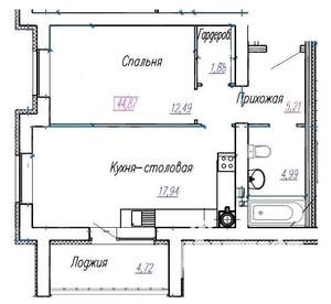 1-к квартира, строящийся дом, 45м2, 1/9 этаж