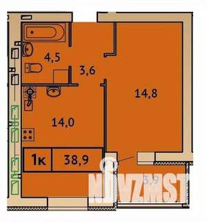 1-к квартира, строящийся дом, 39м2, 9/9 этаж