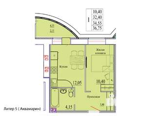 1-к квартира, сданный дом, 37м2, 8/9 этаж