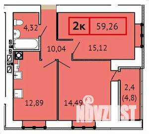 2-к квартира, вторичка, 59м2, 8/15 этаж