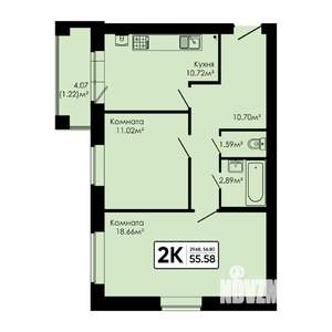 2-к квартира, вторичка, 56м2, 1/4 этаж