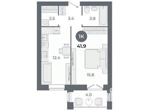 Студия квартира, вторичка, 42м2, 5/9 этаж