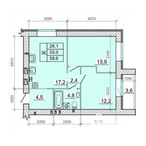 2-к квартира, вторичка, 59м2, 6/14 этаж