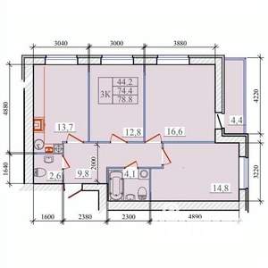 3-к квартира, вторичка, 79м2, 13/14 этаж