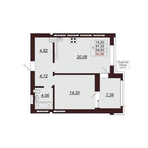 1-к квартира, строящийся дом, 55м2, 7/9 этаж